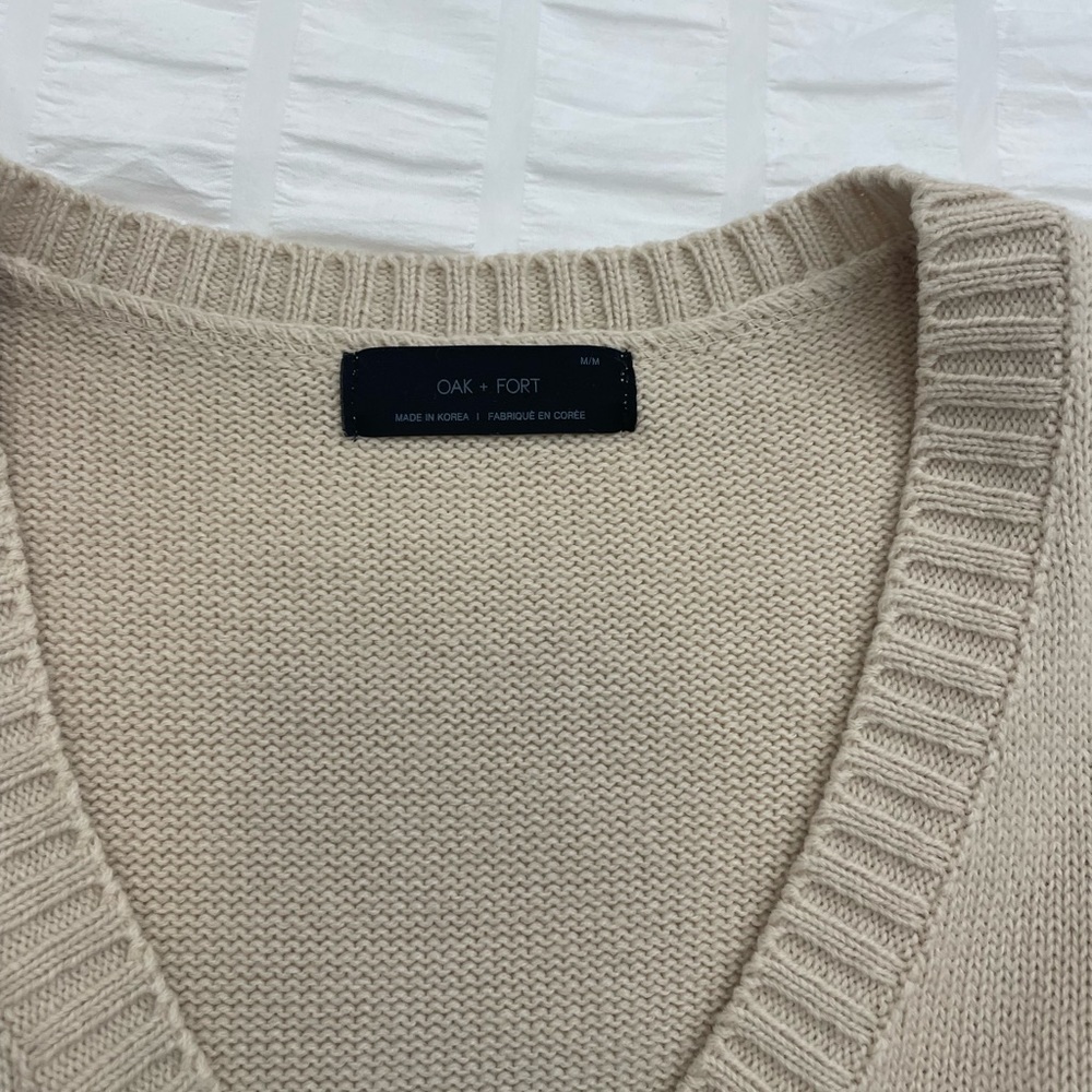 OAK + FORT Beige V-Neck Sweater Vest - Picture 2 of 9
